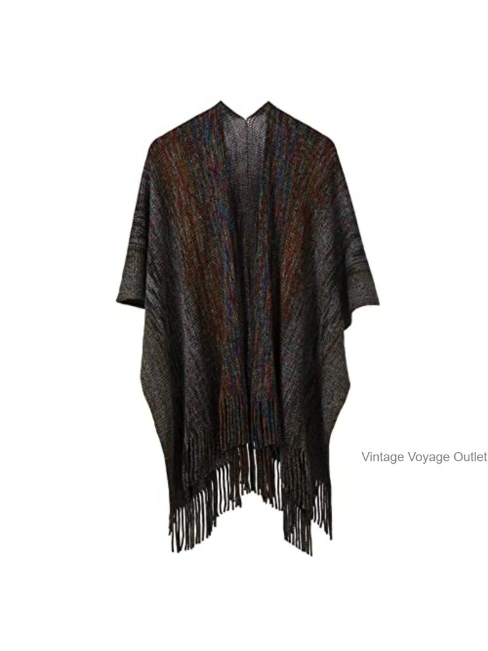 Knit Shawl Wrap Open Front Poncho Cape Tassel Sweater